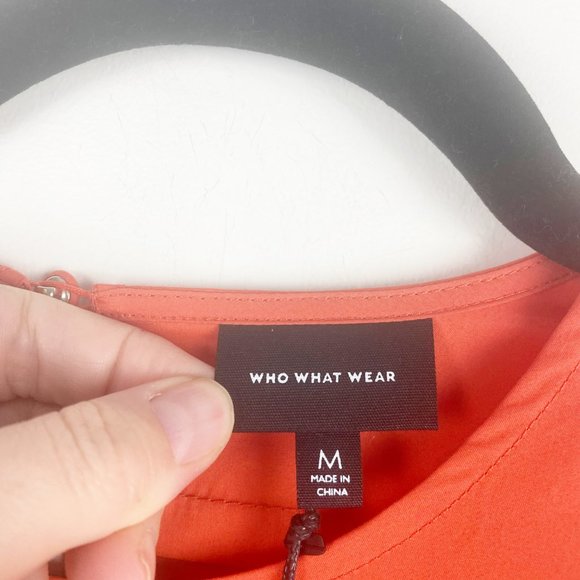 NWT WHO WHAT WEAR Dress Tiered Orange Flutter Short Sleeve A-line Midi Dress M - Picture 14 of 15